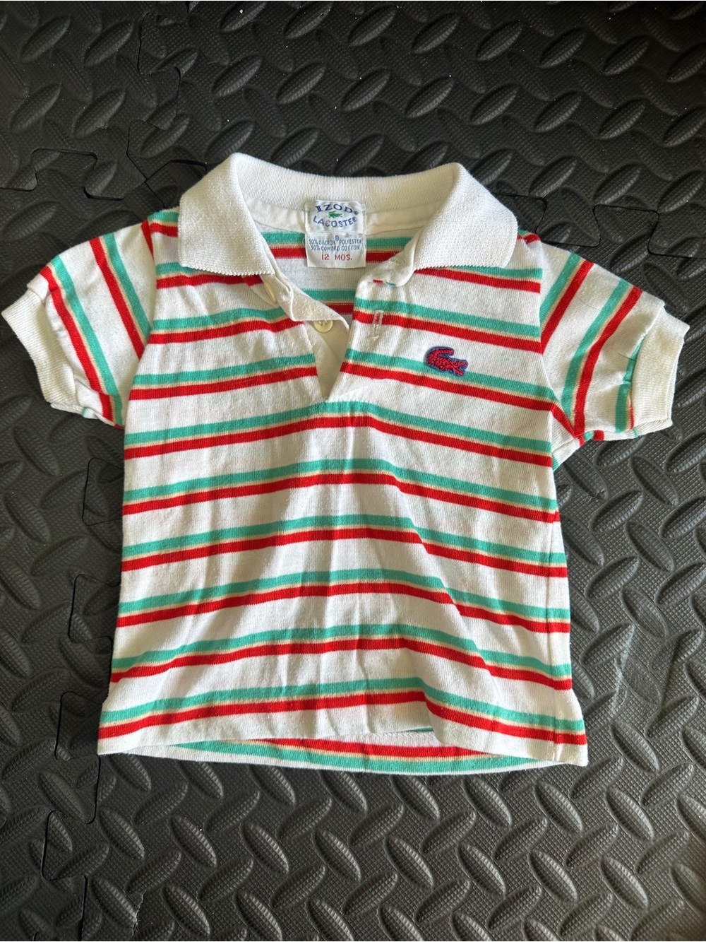 Vintage Lacoste White Polo with Red & Green Stripes